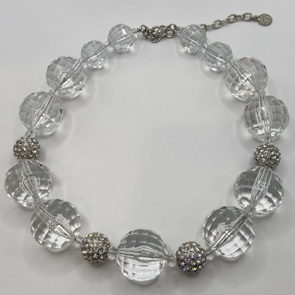 Faceted Clear Acrylic Bead and Crystal Station Necklace, 18”L - Picture 3 of 5
